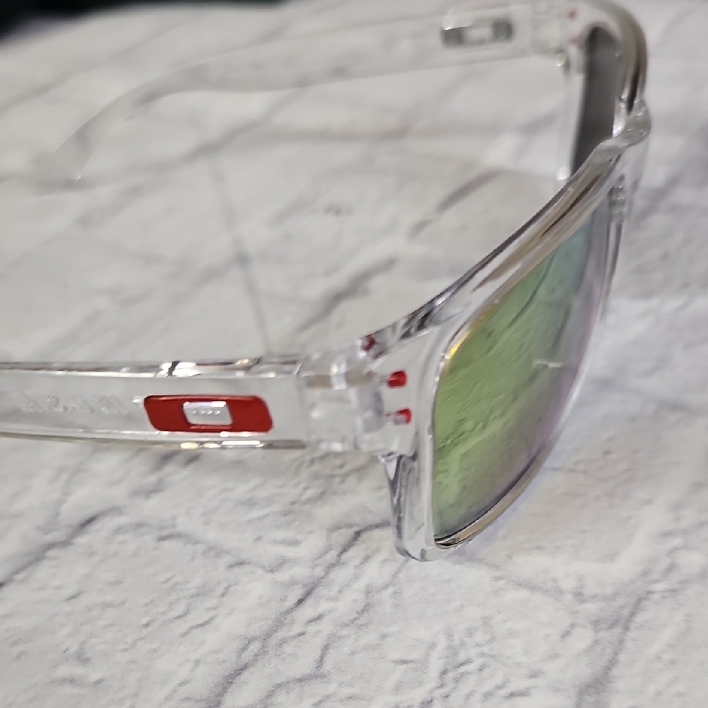 Oakley Holbrooks in a clear / crystal frame with a Prizm-style mirrored lens. - Picture 4 of 6